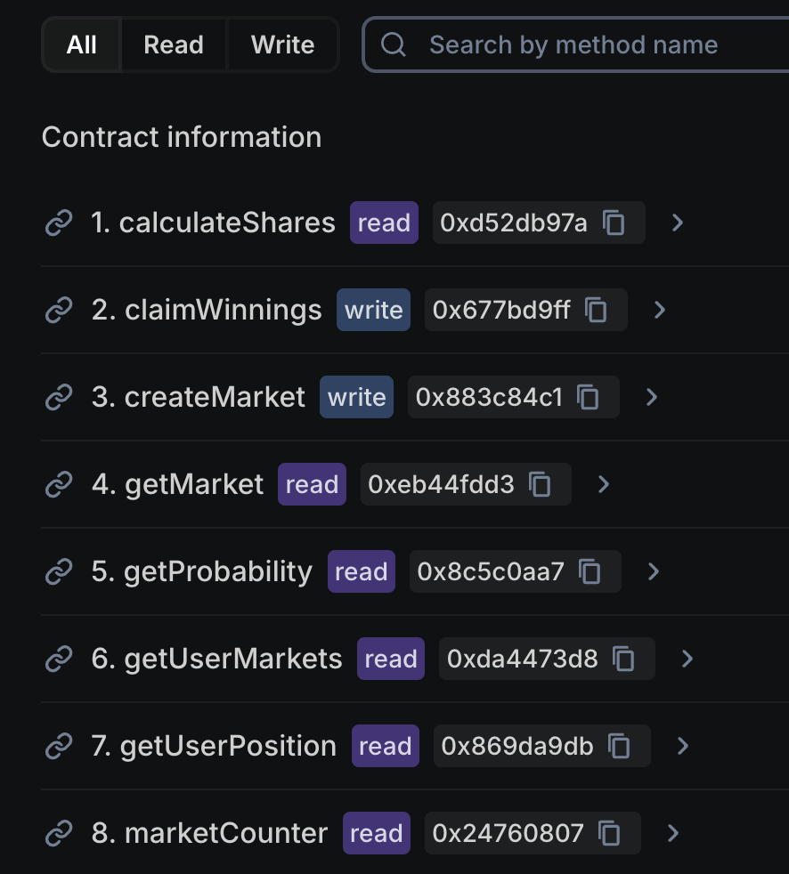 The list of functions in the contract based on the ABI you uploaded